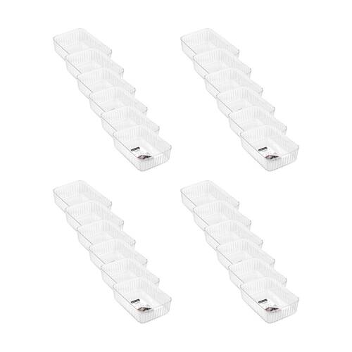 24x Boxsweden Crystal Ribbed Tray Modular Design Storage Container Clear 22x15x6.5cm