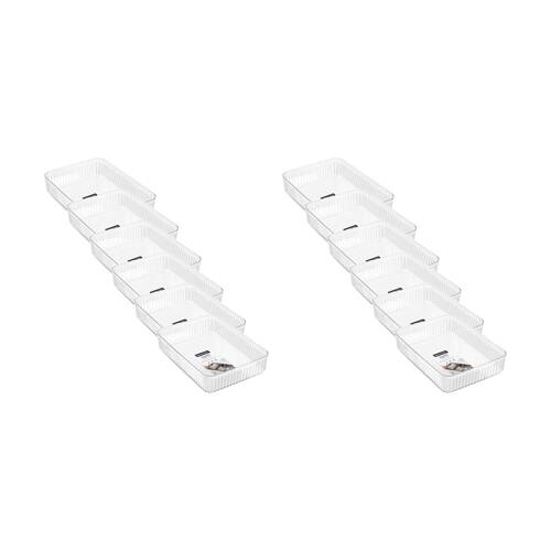 12x Boxsweden Crystal Ribbed Tray Modular Design Storage Container Clear 32x23x7cm