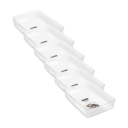 6x Boxsweden Crystal Ribbed Tray Modular Design Storage Container Clear 32x23x7cm