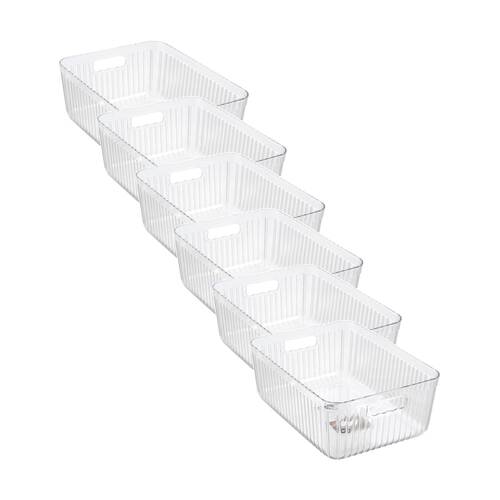 6x Boxsweden Crystal Ribbed Container 11L Storage W/ Handles Clear 36x27x14cm