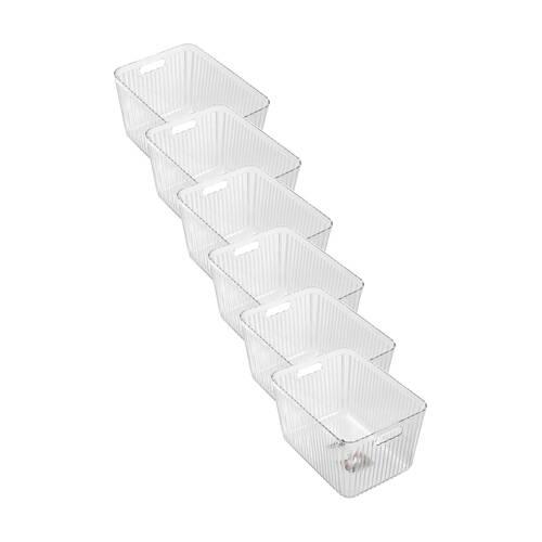 6x Boxsweden Crystal Ribbed Container 17.5L Storage W/ Handles Clear 36x27x22cm
