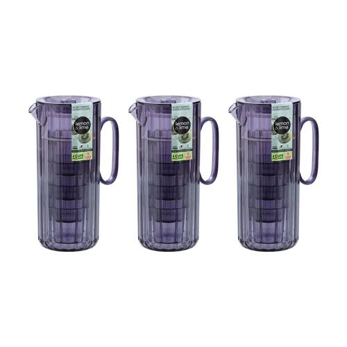 3x Lemon And Lime Secret Summer Garden Pitcher W/ 4 Cup Jug Set 1.9L/370ml Assorted
