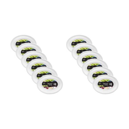 12x Lemon And Lime Serving Bowl Plate Oval Plastic Dishwasher Safe White 43x32cm