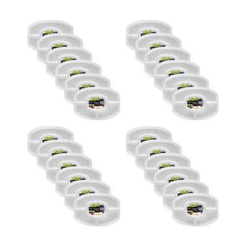 24x Lemon And Lime Serving Platter 4 Section Plate Oval Plastic White 46x33cm