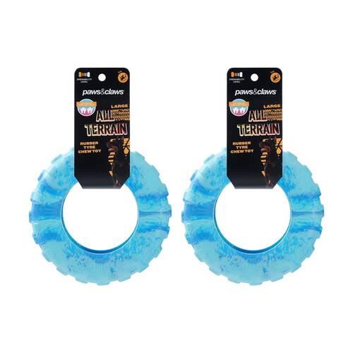 2x Paws And Claws All Terrain Rubber Tyre Dog Chew Toy Large Two-Tone 21x21x5.5cm