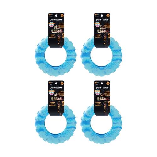 4x Paws And Claws All Terrain Rubber Tyre Dog Chew Toy Large Two-Tone 21x21x5.5cm