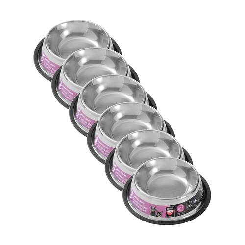 6x Paws And Claws Stainless Steel Pet Cat/Dog Bowl Anti-Skid 150ml Black 15.5x15.5x4cm