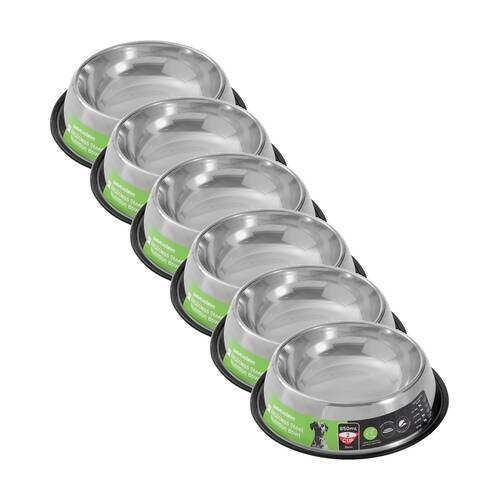 6x Paws And Claws Stainless Steel Pet Cat/Dog Bowl Anti-Skid 800ml Black 25x25x6cm