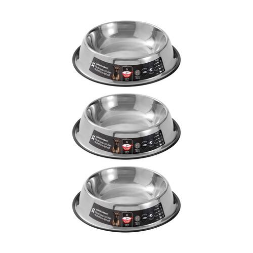 3x Paws And Claws Stainless Steel Pet Cat/Dog Bowl Anti-Skid 1.8L Black 32.5x32.5x6.8cm