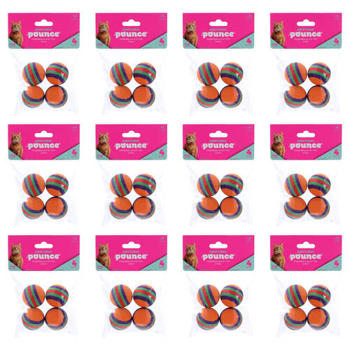 12x 4pc Paws And Claws Stripe Foam Balls Cat Batting/Pouncing Toy Set Assorted