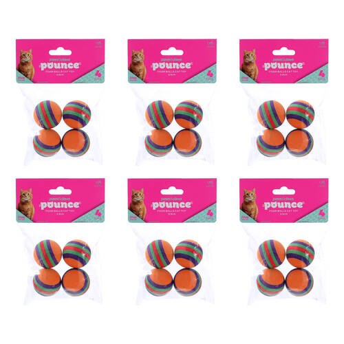 6x 4pc Paws And Claws Stripe Foam Balls Cat Batting/Pouncing Toy Set Assorted