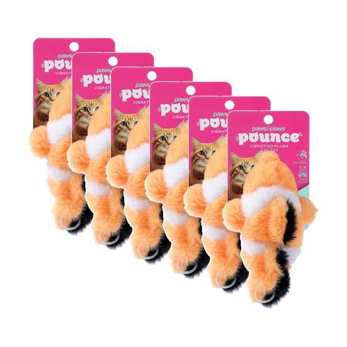 6PK Paws And Claws Pet Cat Toy Pounce Chasey Vibrating Animal Assorted 12x8cm