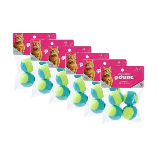 6x 4pc Paws And Claws Mini Tennis Balls Cat Batting/Pouncing Toy Set Assorted