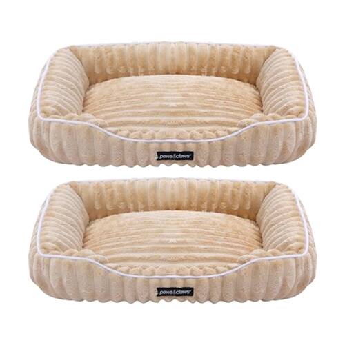 2PK Paws And Claws Ribbed Chinchilla Walled Pet Cat Dog Bed 60x50x18cm Camel