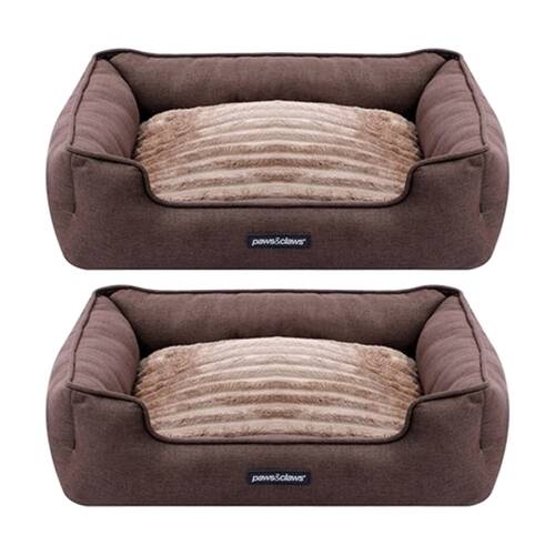 2PK Paws And Claws Pia Ribbed Chinchilla Pet Cat Dog Bed 60x50x18cm Medium