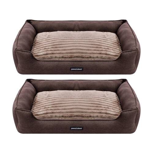 2PK Paws And Claws Pia Ribbed Chinchilla Pet Cat Dog Bed 80x60x20cm Large