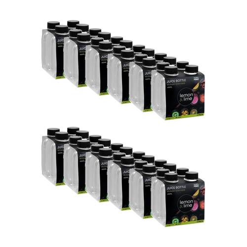 12x 4pc Lemon And Lime Reusable Clear Refrigerator Safe Juice Drink Bottle Set 400ml