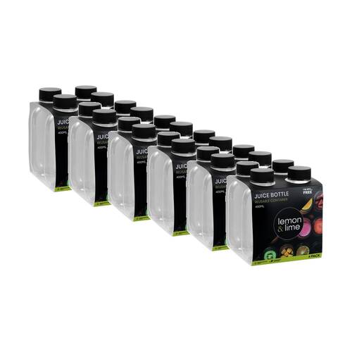 6x 4pc Lemon And Lime Reusable Clear Refrigerator Safe Juice Drink Bottle Set 400ml