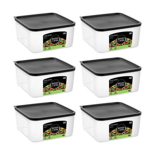 6PK Lemon And Lime Food Keeper Square Reusable Container 4L 21.7x21.7x10.7