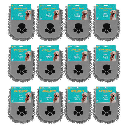 12x Paws And Claws Absorbent Microfibre Pet Dog Grooming Drying Glove 26x21cm
