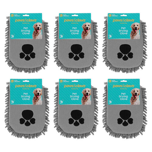 6x Paws And Claws Absorbent Microfibre Pet Dog Grooming Drying Glove 26x21cm