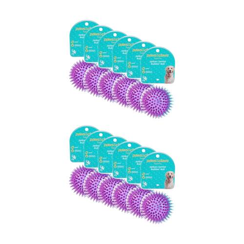 12PK Paws And Claws Pet Dog Toy TPR Spikey Ball 2-Tone Rubber Chew Assorted 8cm