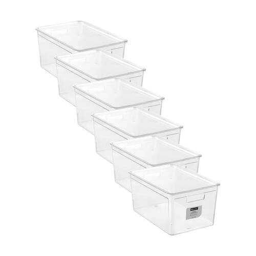 6x Boxsweden Crystal Stackable Lidded Organisation Storage Box/Container Clear 20L