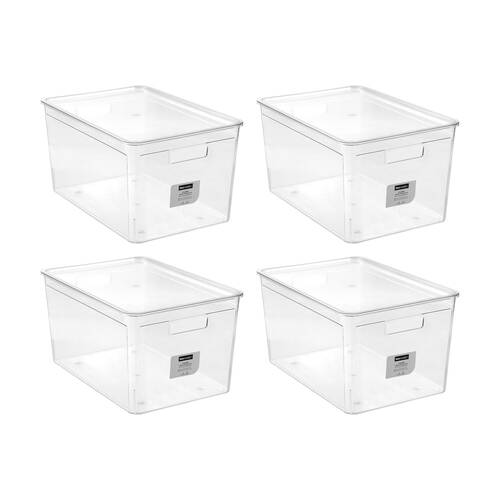 4x Boxsweden Crystal Stackable Lidded Organisation Storage Box/Container Clear 35L