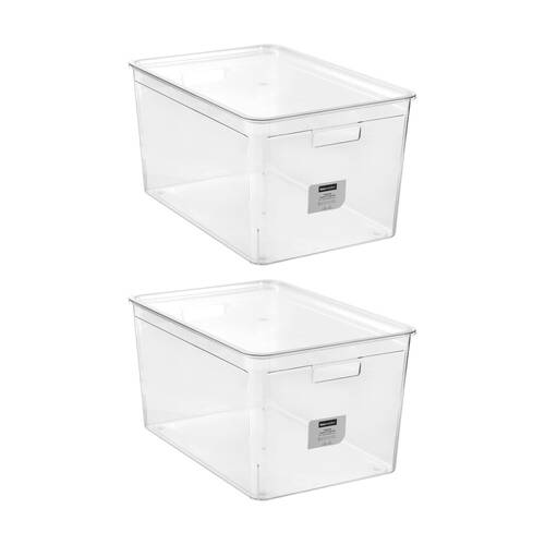 2x Boxsweden Crystal Stackable Lidded Organisation Storage Box/Container Clear 50L