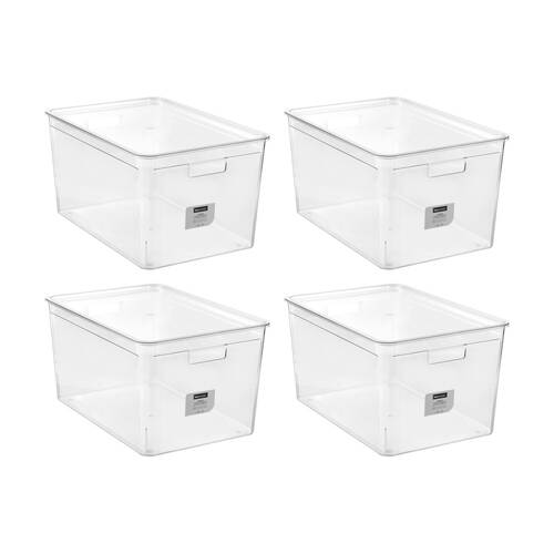 4x Boxsweden Crystal Stackable Lidded Organisation Storage Box/Container Clear 50L