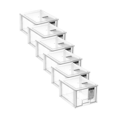6x Boxsweden Crystal Stackable Drawer Organisation Storage Container Clear 2.5L