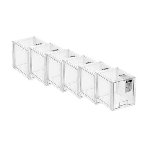 6x Boxsweden Crystal Stackable Drawer Organisation Storage Container Clear 4L