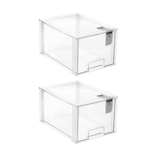 2x Boxsweden Crystal Stackable Drawer Organisation Storage Container Clear 16L