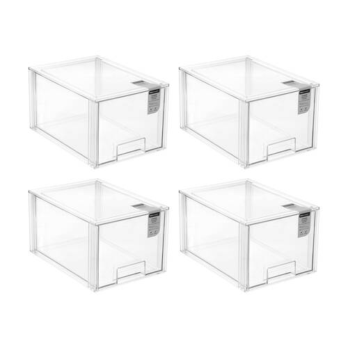4x Boxsweden Crystal Stackable Drawer Organisation Storage Container Clear 16L