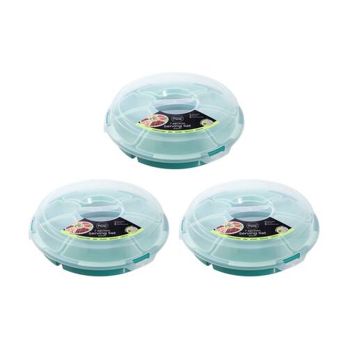 3PK Lemon And Lime Reusable Food Container Serving Set 7 Section Assorted 33cm