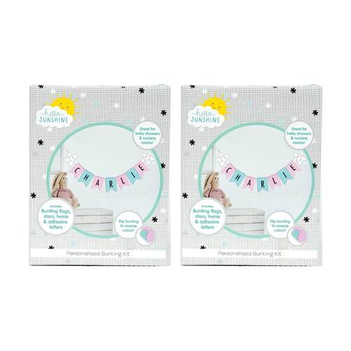 2PK Hello Sunshine Personalised Reversible Colour Flag Bunting Kit Pink/Blue