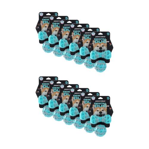12PK Paws And Claws Pet Dog Toy Dental Duo TPR Ball Baton Asst 13x5x5cm 7x7cm