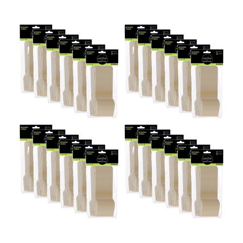 24x 20pc Lemon And Lime Wooden Forks Compostable Biodegradable Cut 15.5cm