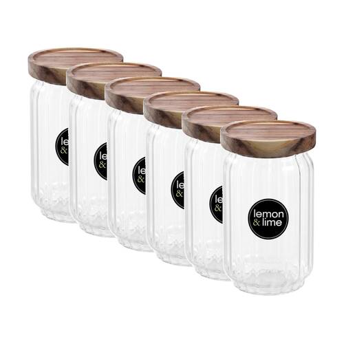 6PK Lemon And Lime Woodend Acacia Glass Jar Reusable Food Container 750ml