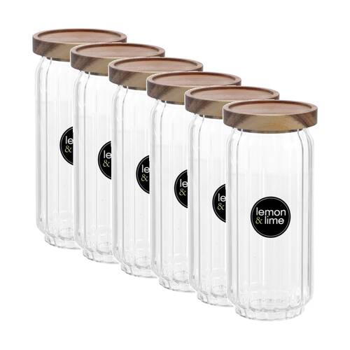 6PK Lemon And Lime Woodend Acacia Glass Jar Reusable Food Container 1L