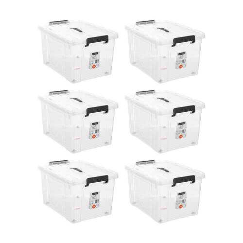 6PK Boxsweden Durable Carry Box With Handles & Wheels 43L 51x38x30cm