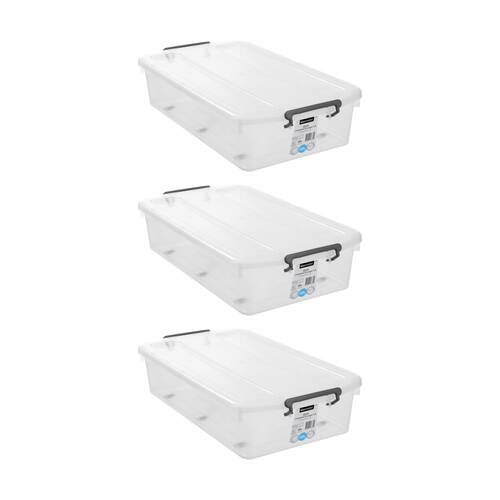 3PK Boxsweden Dura Underbed Home Organiser Storage Container 40L 73x42x17cm