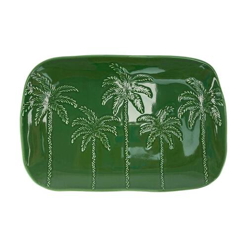 Annabel Trends Coconut Bay Rectangle Dark Green & White Palm Tree Plate 7.5x8cm