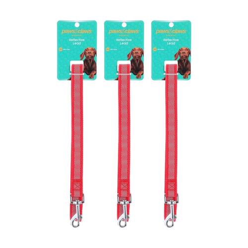 3PK Paws And Claws Reflective Pet Dog Lead Assorted 120cmx2cm