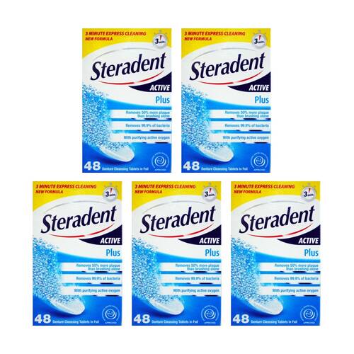 5x 48pc Steradent Active Plus Denture Cleansing Tablets In Foil Sealed Pack