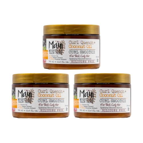 3PK Maui Smoothie Curl Thick Curly Hair Styling Tub 340ml Quench & Coconut Oil