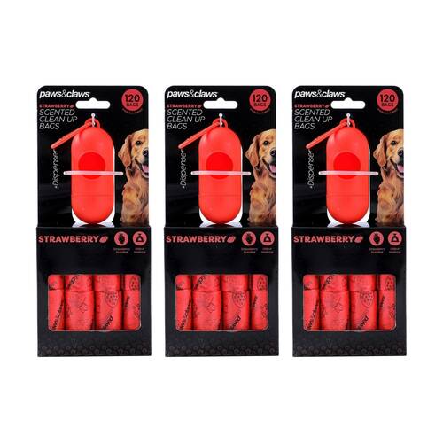3x 120pc Paws And Claws Scented Poop Bags With Dispenser Assorted