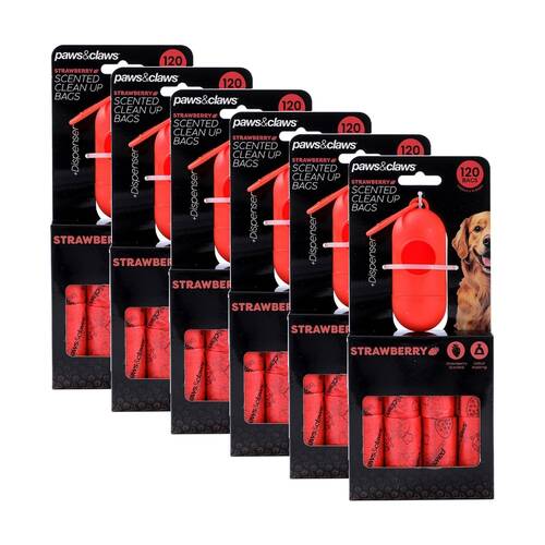 6x 120pc Paws And Claws Scented Poop Bags With Dispenser Assorted