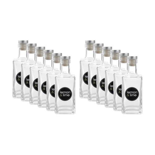 12PK Lemon And Lime Verre Square Glass Bottle Reusable Food Container 270ml