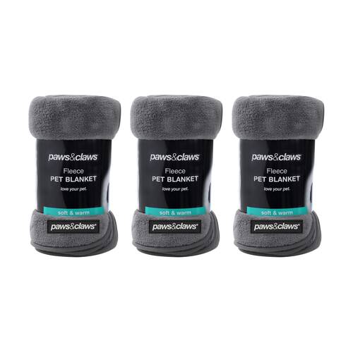 3PK Paws And Claws Pet Dog Cat Coral Fleece Blanket Dark Grey 130x100cm